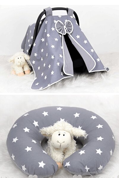 Babynest غطاء عربة الأطفال + وسادة الرضاعة الطبيعية نجمة رمادية منتجين في منتج واحد