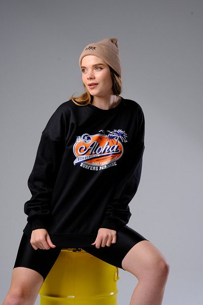 ALİKA Hanorac oversize Aloha negru de damă
