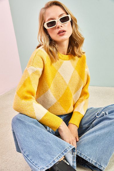Bianco Lucci Damen-Strickpullover mit quadratischem Muster