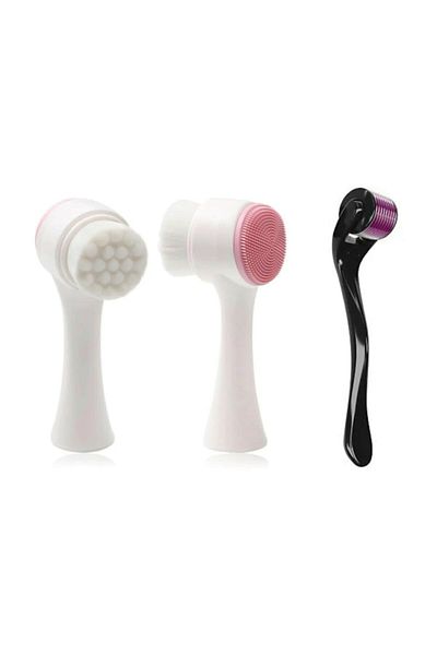 QNİAY 1 mm 540 Needle Dermaroller - Hair Removal and Skin Rejuvenation Tool + Silicone Facial Cleansing Brush