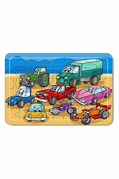 LİPYOS Arabalar, Sevimli Taşıtlar Çocuklar Için 54 Parça Ahşap Puzzle