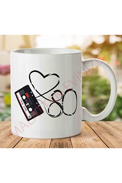 ART HEDİYE كوب مطبوع عليه شريط كاسيت من Love 80s على الجانبين