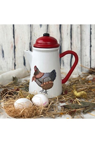 Handmadesign Kapaklı El Yapımı Seramik Sürahi - Country Tavuk Sepetli Yumurtalı
