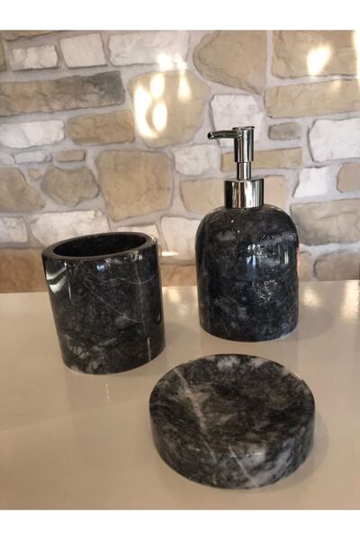 Polen Stone طقم حمام 3 قطع من الرخام الأسود المموج