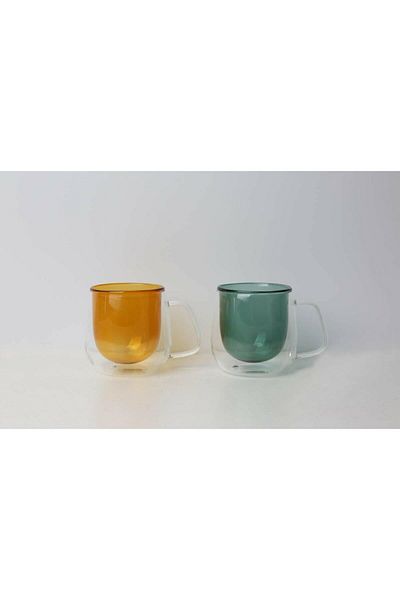 Lucky Art Lyhl 006 Classica 200 Ml Double Walled Borasilicate Americano Colored Glass Set