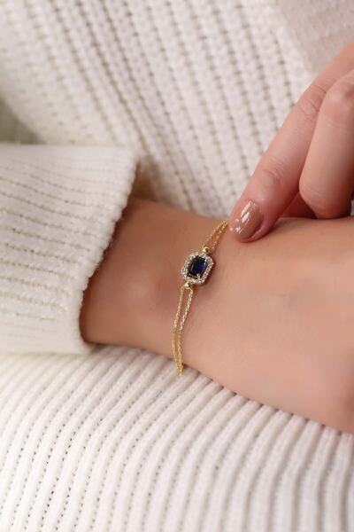 Lia Berto Altın Kaplama Safir Baget Taşlı 925 Ayar Gümüş Bileklik