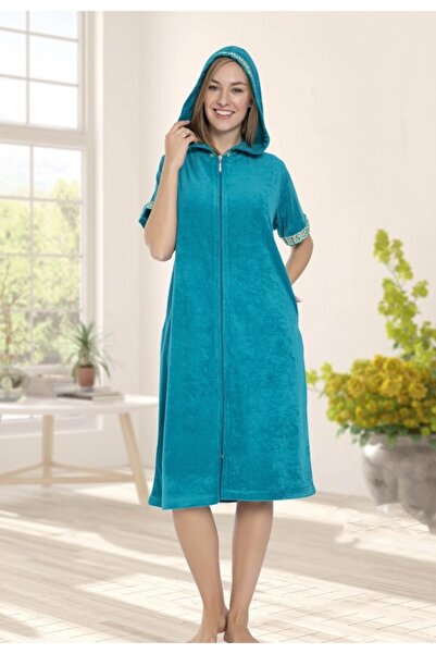 ESRATEKS Önü Fermuarlı Yeşil Havlu Elbise