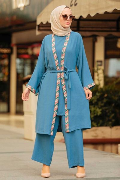 Neva Style - Kimono Indigo Blue Hijab Triple Set 51910im