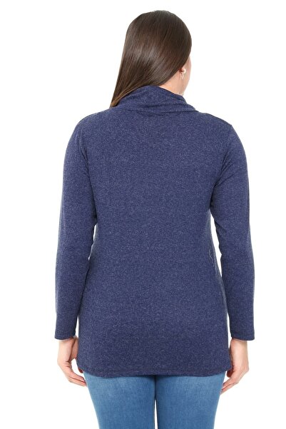 DISENTIS MODEST Με κορδόνι Degaje Μάλλινη Βισκόζη Μπλε μπλούζα με λεπτομέρεια με κουμπί στον ώμο