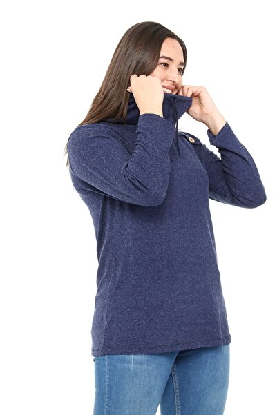 DISENTIS MODEST Με κορδόνι Degaje Μάλλινη Βισκόζη Μπλε μπλούζα με λεπτομέρεια με κουμπί στον ώμο