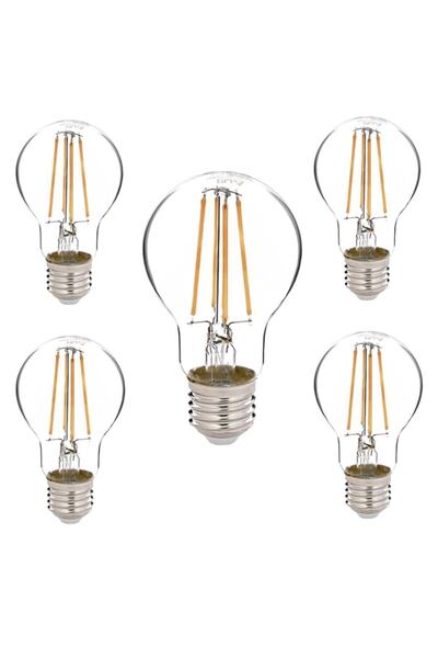 ORBUS Şeffaf E27 6w Duy A60 Sarı Işık Rustik Led Ampul 5'li Paket