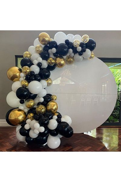 HTS STORE 100 Pieces of White, Black, Transparent, Chrome Gold Balloons and 5m Balloon Chain
