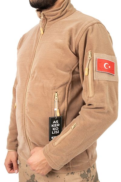 Asker Kolisi Beige Tactical Outdoor Fleece - Tactical Polar - Turkish Flag Cap with Gift