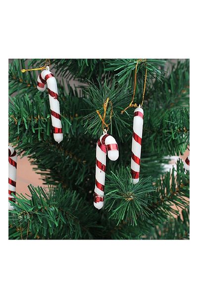 Sezy 6 Pieces Red Color 7 Cm Cane Christmas Tree Ornaments