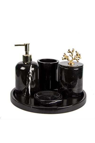 marandmore Rolin Siyah Mermer Banyo Seti 5li - Gold Mercan
