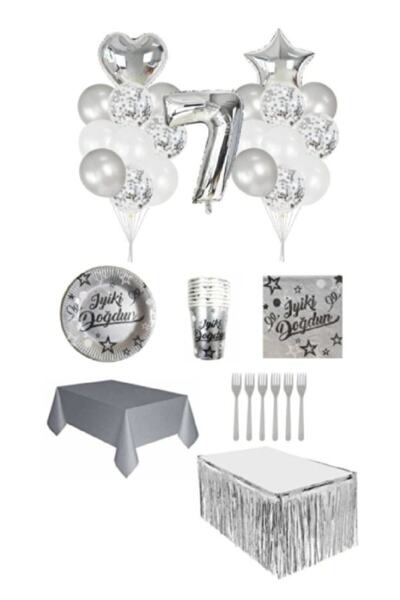 Dipak Set de aniversare de 7 ani de culoare argintie pentru 16 persoane