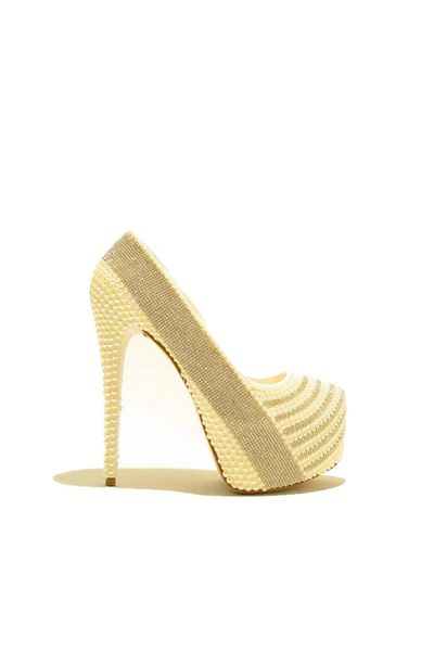 Meshure Msre018 Mother of Pearl Women's Double Platform Pearl and Stone Plated Evening Dress Wedding Dress Shoes