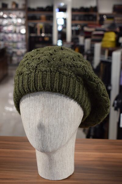 Özgöksu Şapka Khaki Women's Painter Straw Knitted Beret