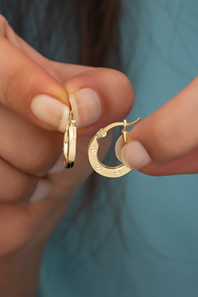 Nereze 925 Ayar Gümüş Gold Halka Şarnel Küpe