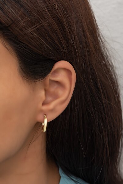 Nereze 925 Ayar Gümüş Gold Halka Şarnel Küpe