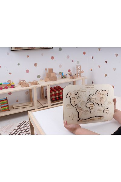 Femusa Wooden Puzzle World Map I'm Learning Continents