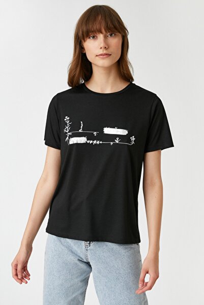 Koton Dámské černé tričko 2KAK13721EK