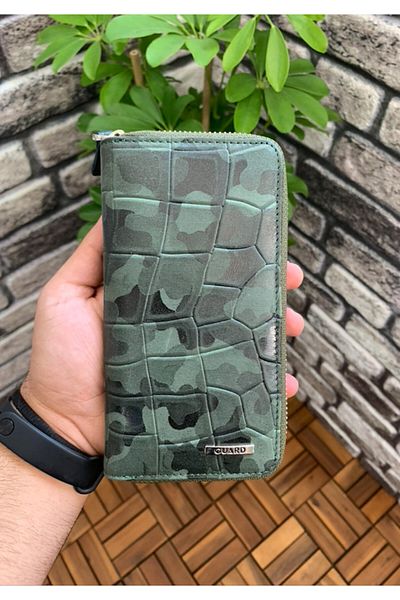 GUARD Green Camouflage Printed Leather Zippered Wallet