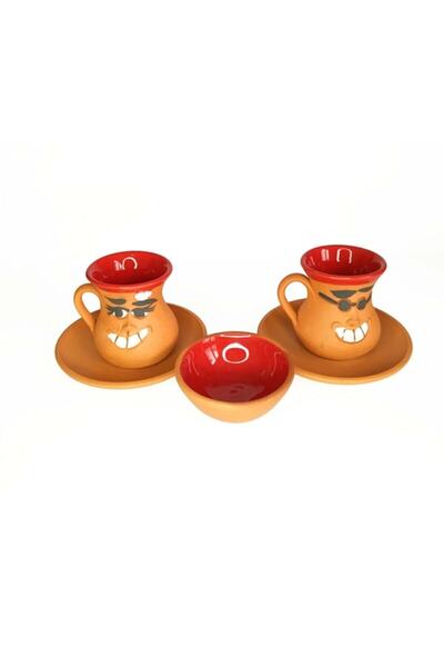 Avanos Emojili 3 Lü Toprak Fincan Takımı (el Yapımı )