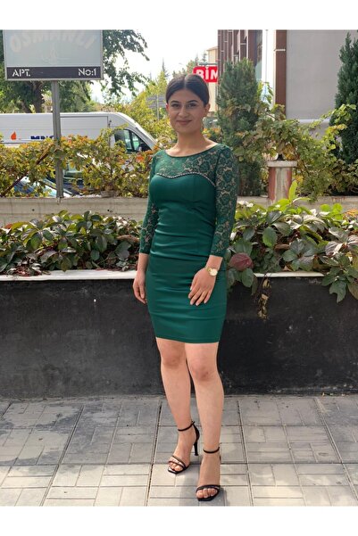 AYHAN Kadın Dantal Detay Saten Elbise