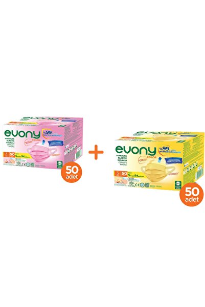 Evony Color Renkli Sarı Yumuşak Elastik Kulaklı Maske 50 Adet Ve Pembe 50 Adet