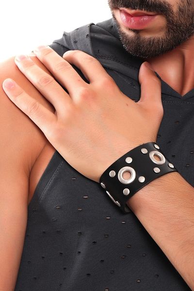 LABALABA Men's Black Leather Bracelet with Ring Detail