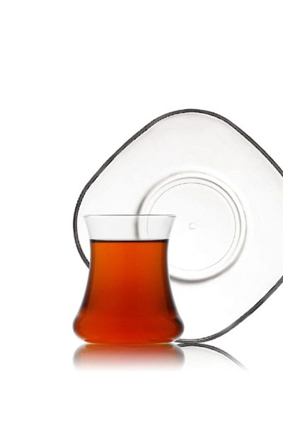 LAV Nev Lal Tea Set Glass 12 Pieces 6 Tea Cups - 6 Tea Saucers