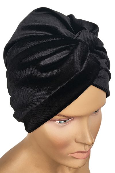 Vera Καπό Efruz Ready Turban Cross Banded Lined Hijab Καπό Μαύρο βελούδινο γυναικείο καπό