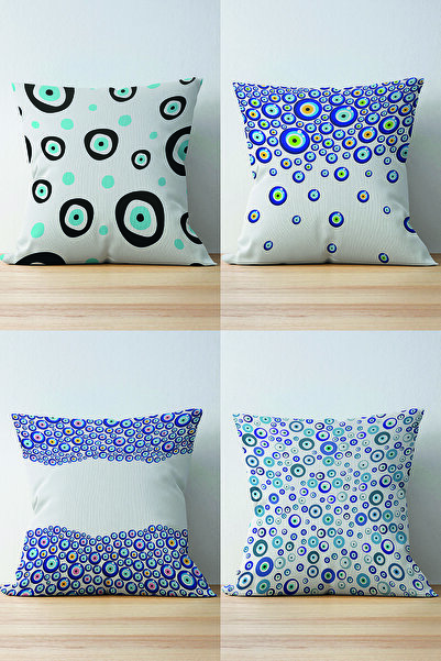 Nish & Royal 4-Piece Double Sided Evil Eye Bead Patterned Suede Throw Pillow ...