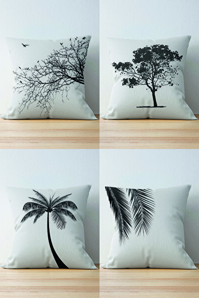 Nish & Royal 4-Piece Double Sided Tree Themed Digital Printed Suede Throw Pil...