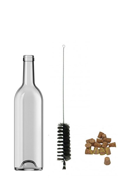 Şişecam 35 Adet Dibi Çukur Mantarlı Şeffaf Cam Şişe Set 750 Ml Şarap Zeytinya...