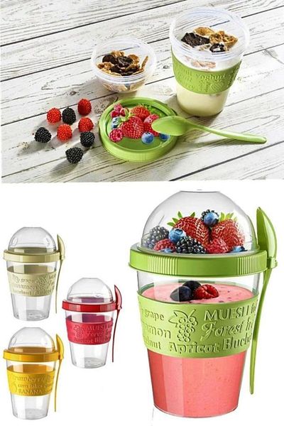 BLACK DEER Go Detox Prepare and Go Fruit Yogurt Muesli Container with Lid and Spoon Nutrition Diet 600 ml