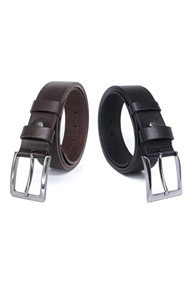 Livize Curea clasică/sport pentru bărbați, 4 cm, negru - maro, 2 piese, 100% piele de bivol