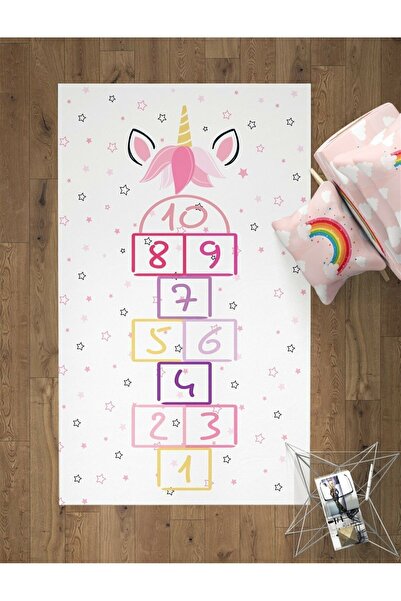 Genel Markalar Unicorn Başlı Seksek Tay Tüyü Makinada Yıkanabilir Halı