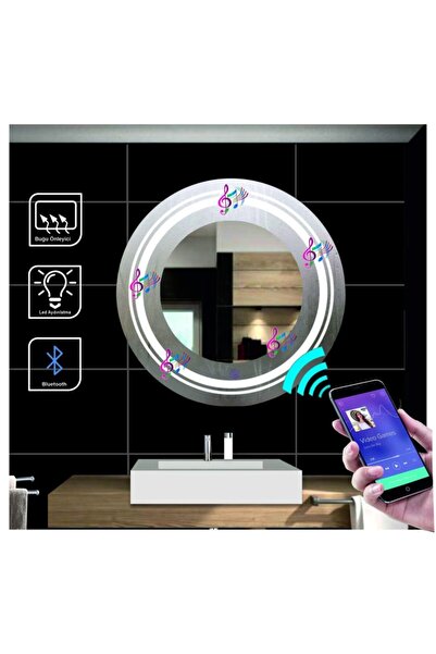 70 Cm Bluetoothlu Dokunmatik Tuşlu Buğulanmayan Ledli Yuvarlak Ayna Banyo Aynası