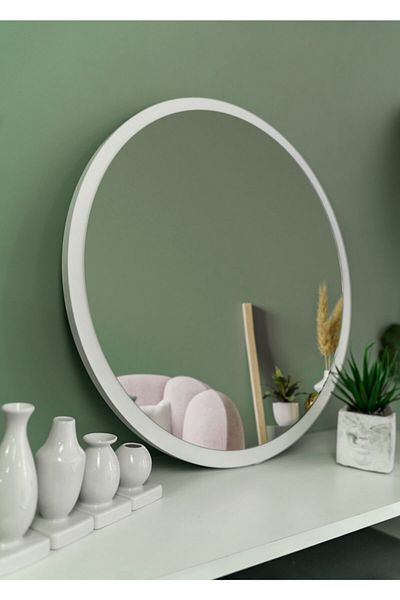 nysamo 45 cm White Decorative Round Entrance Hall Hallway Wall Living Room Kitchen Bathroom Office Mirror