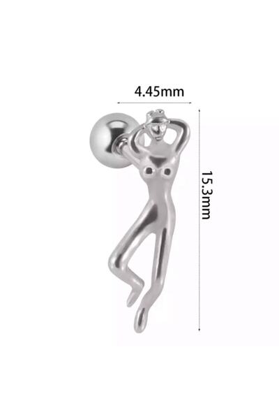 Jaida Moda Unisex Gri 316l Paslanmaz Çelik Kadın Figürlü Tragus Helix Piercing