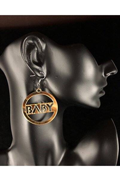 Takı Parlak Baby Yazılı Gold Renk Kadın Küpe