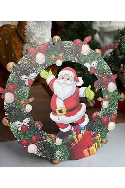 QUEEN AKSESUAR New Year Christmas Special Christmas Wooden Laser Cut Large Wreath Door Ornament Santa Claus