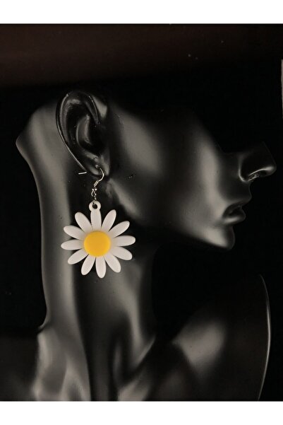 hediyedesen Parlak Pleksi Papatya Desenli Kadın Küpe