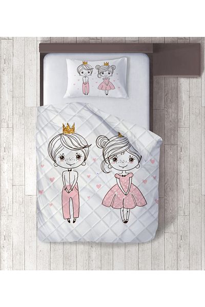 yok yok evim eve dair her şey Little Prince And Princess Digital Printed Single Quilt Set