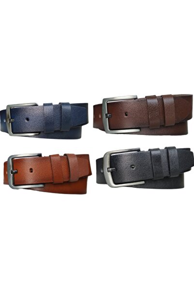 Kar-Pa 100% Genuine Leather Set of 4 Straight Jeans Belt 4.5cm: Black-brown -...