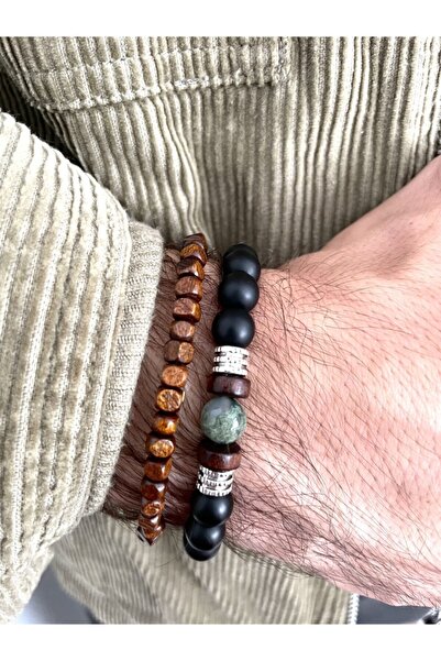Very Stylish Duo Natural And Wooden Stone Bracelet