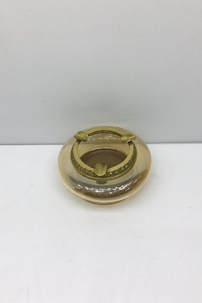 Otantik Obiect Decorativ Scrumieră din Sticlă Suflată din Alamă Tavă de Cenușă 7x14 Cm