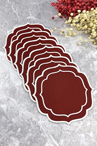 WEARE2 Bordo Renkli Beyaz Çift Sargı Nakışlı 6'lı Kokteyl Peçetesi